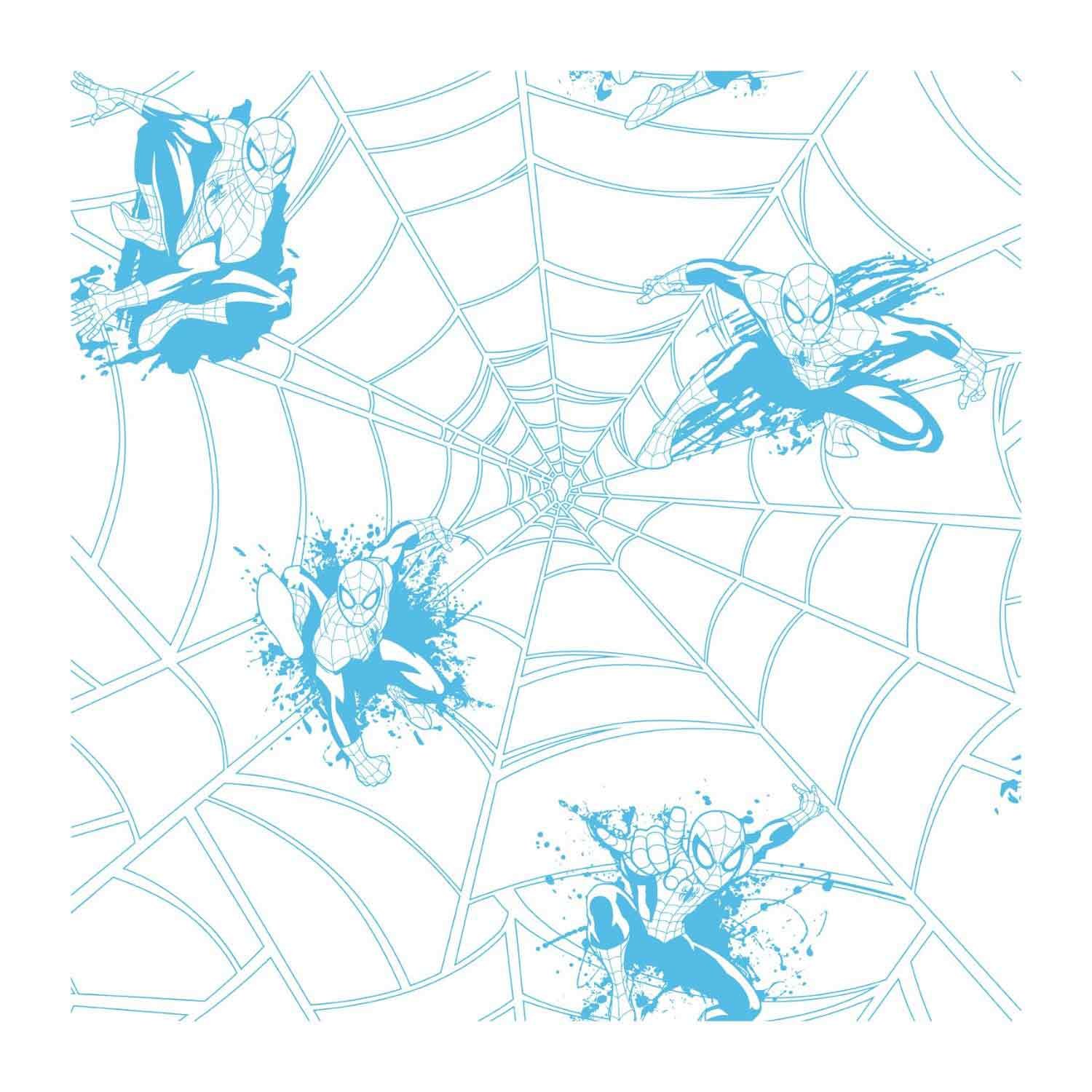 Papier peint Spiderman bleu marine et blanc motif toile d'araignée