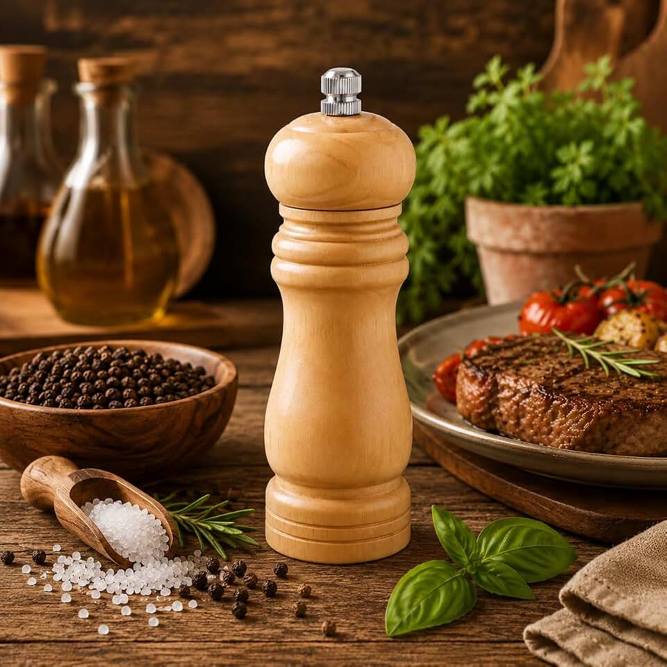Moedor Manual de Pimenta e Sal em Madeira – Triturador de Grãos e Condimentos Secos com Mecanismo de Cerâmica e Ajuste de Moagem