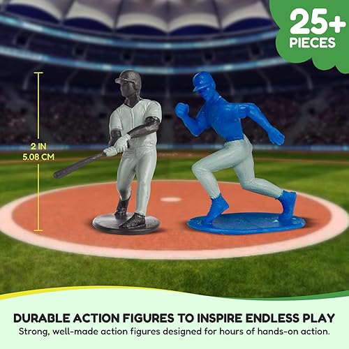 Miniatura 6 de Kaskey Kids Baseball Guys, negro gris vs. azul gris, 29 piezas en cada juego, incluye 2 equipos, accesorios y estuche de almacenamiento de viaje,