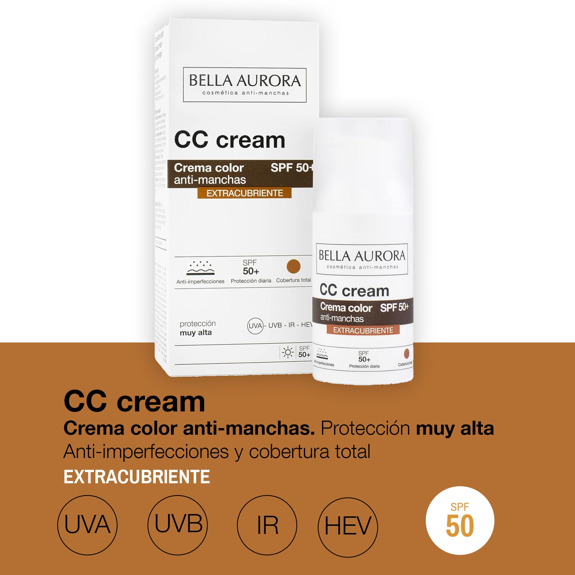 BELLA AURORA - CC Cream Antimanchas Extracubriente SPF50+ 30 ml, Protector Solar Antimanchas, Crema Color Antimanchas, para Hiperpigmentaciones y Unificar el Tono, Crema Solar Facial, Cobertura Óptima — view 2