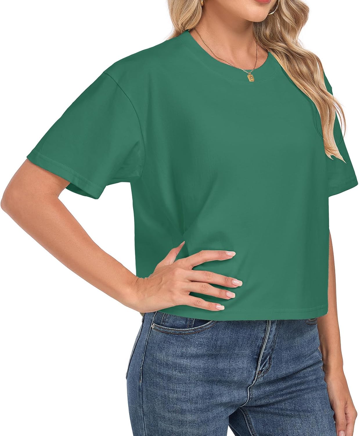 HOTIAN 100% Cotton T Shirts for Women Oversized Workout Cropped Tops Short Sleeve Crew Neck Casual Loose Tees - Image 3