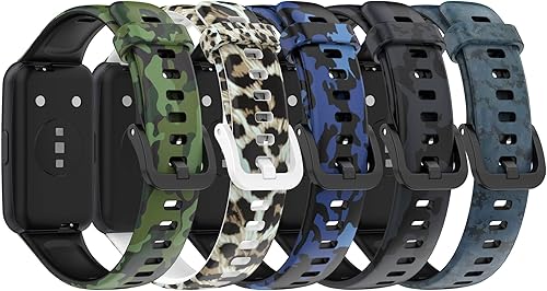 FitTurn Paquete de 5 bandas deportivas ajustables de goma de silicona con estampado de camuflaje, accesorios para HUAWEI Band 7/Honor Band 7 Fitness