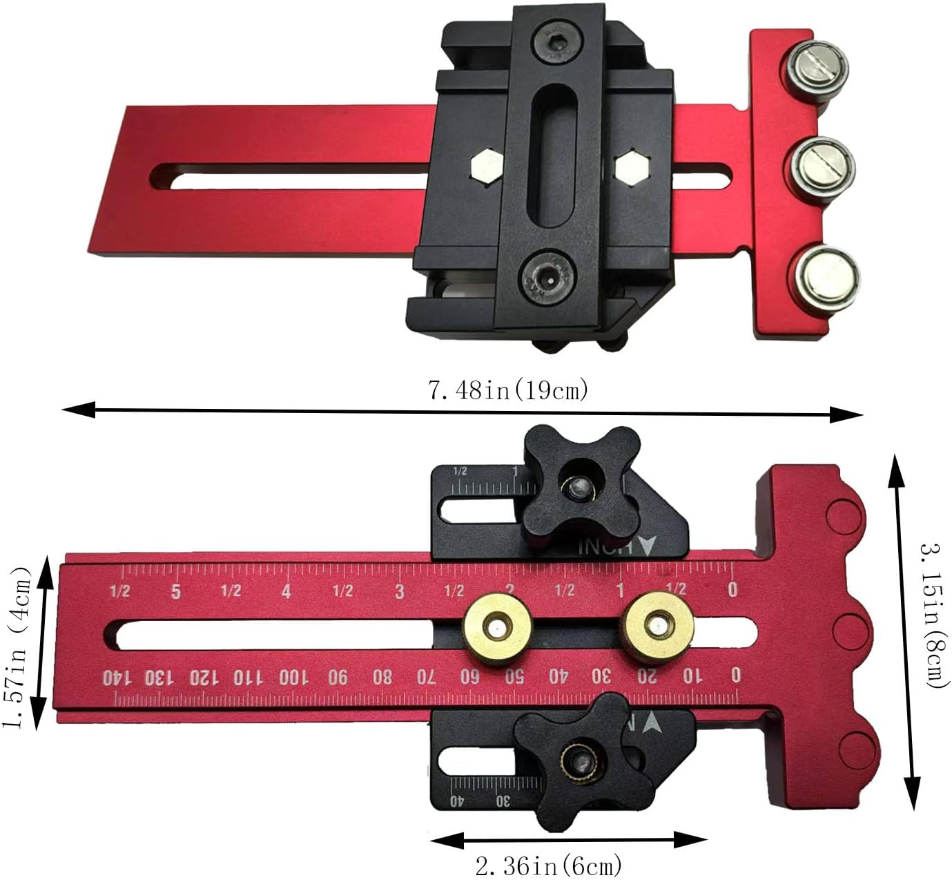 Thin Rip Jig Table Saw Jig Guide,Making Repetitive Narrow Strip Cuts 3 Pulleys Woodworking Tools, Fits for 3/8" X 3/4" T Slot,with Table Saw Band Saw Router Table (RED)