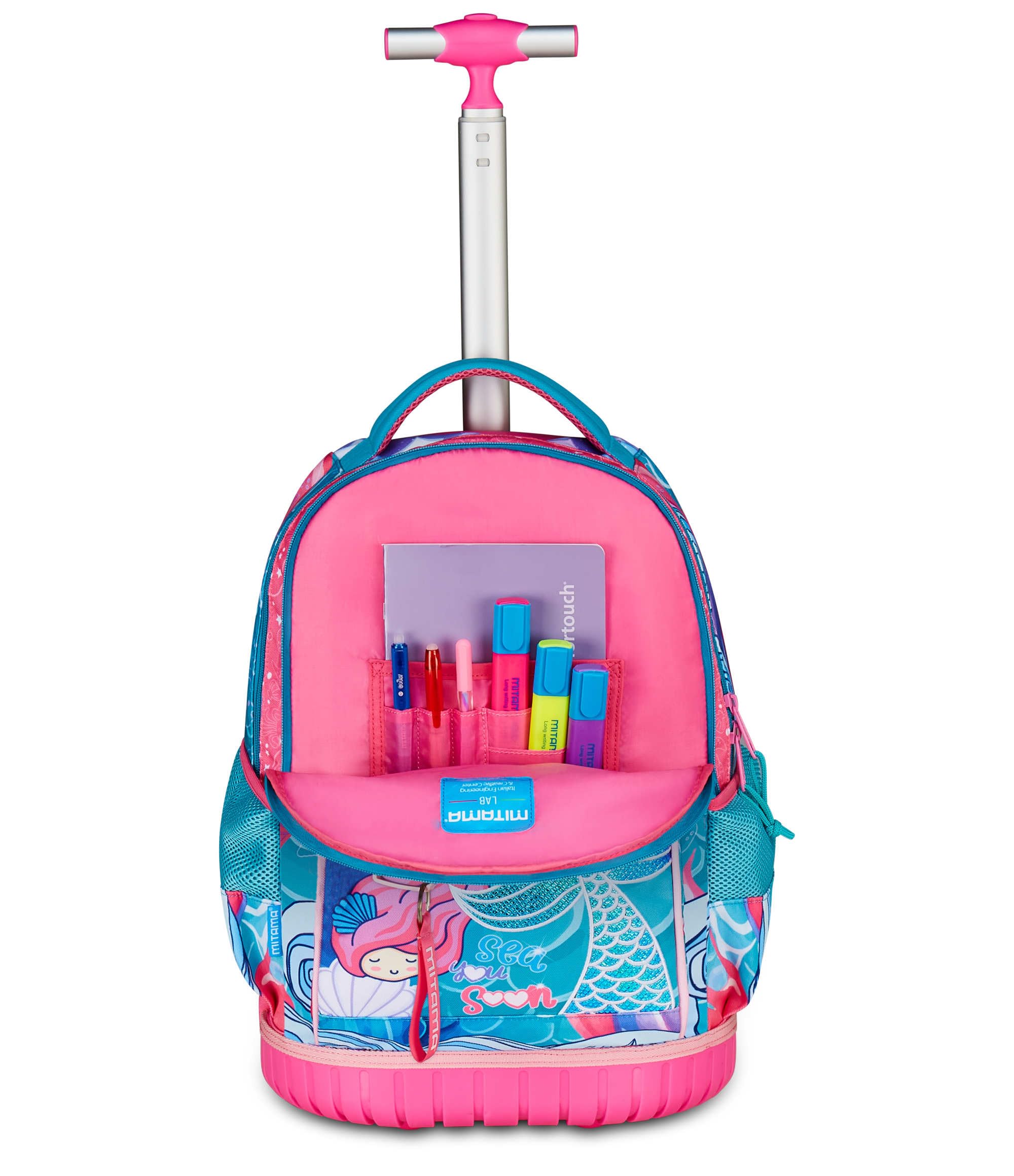 Mitama Trolley Scuola Run Maxi OCEANVIBES, Turchese, Doppio Scomparto, Tasca Frontale, 2 Tasche Laterali, Scuola Elementare e Tempo Libero, Bambina
