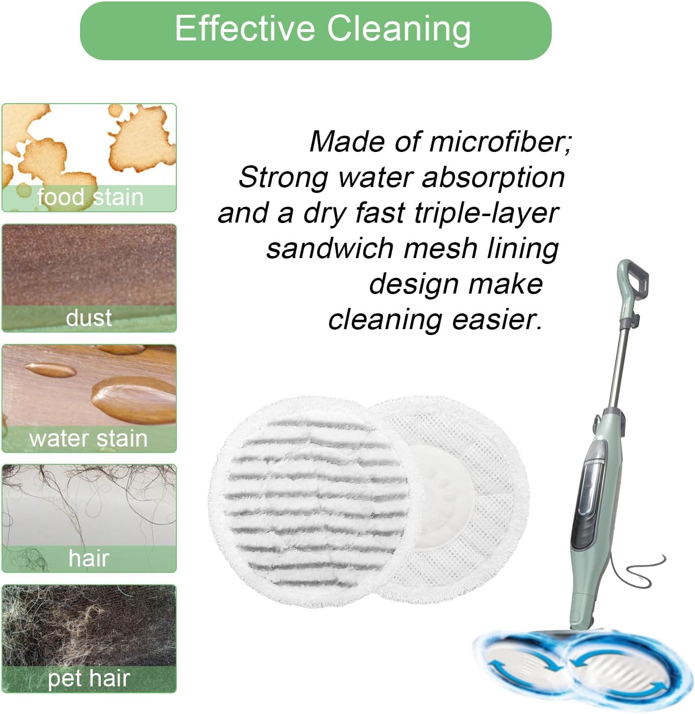 S8201 Steam Mop Pads Replacement for Shark S8201 S8001 S7001 S7201 S7000AMZ S7000 S7005 S7020 S7001C Steam Mop Steam & Scrub Dirt Grip Scrub Washable Pad