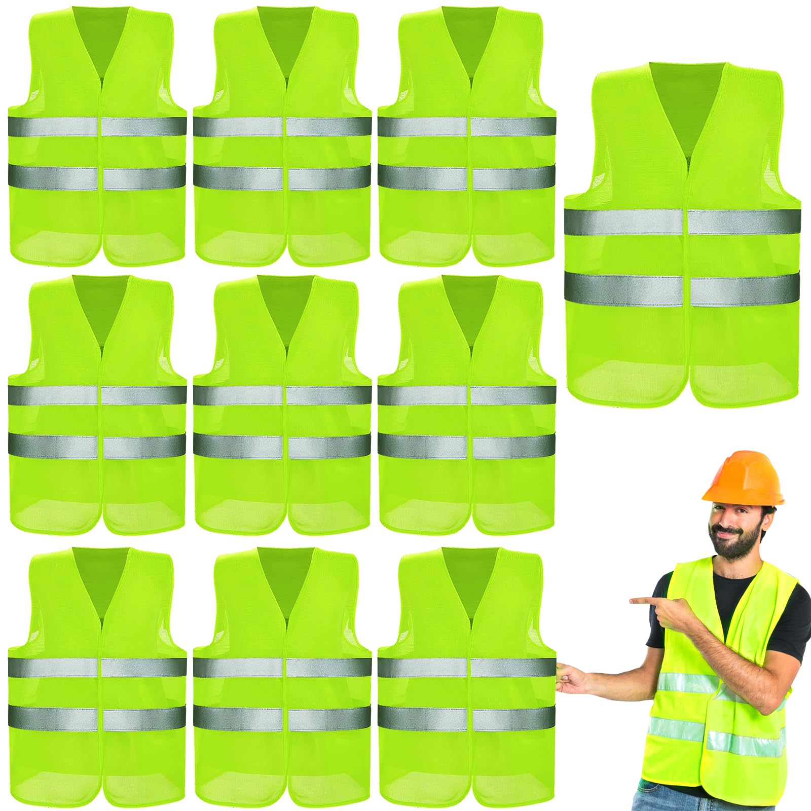 Chaleco Reflectante de Seguridad,10 Piezas Chalecos de Advertencia,Chalecos de Seguridad Alta Visibilidad, Chaleco de Seguridad de Alta.Visibilidad para Conductor, Limpiadores