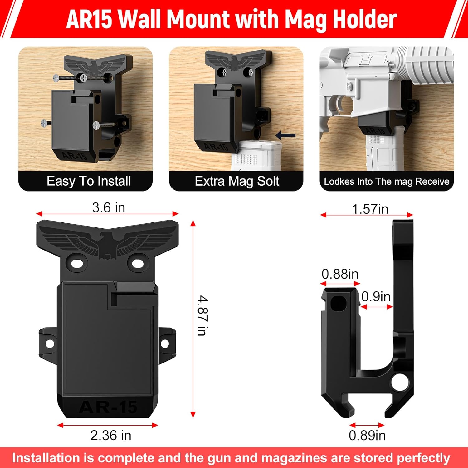Gun Wall Mount for 223/5.56 Rifle Wall Rack Runner Mount with Strong and Solid PA Material& Frosting Treatment Display Storage Organization System Withstand 300Lbs of Tension