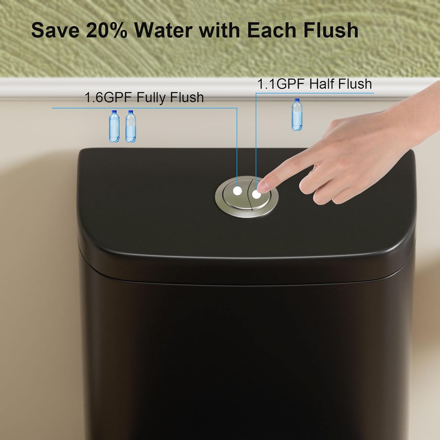 Black One Piece Toilets for Bathrooms, Compact Dual Flush Toilet Elongated with Soft Closing Seat, Modern 12 Inch Rough in Toilet, 1.1/1.6 GPF & Map 1000g, Comfort Height, Silent Design (Black)