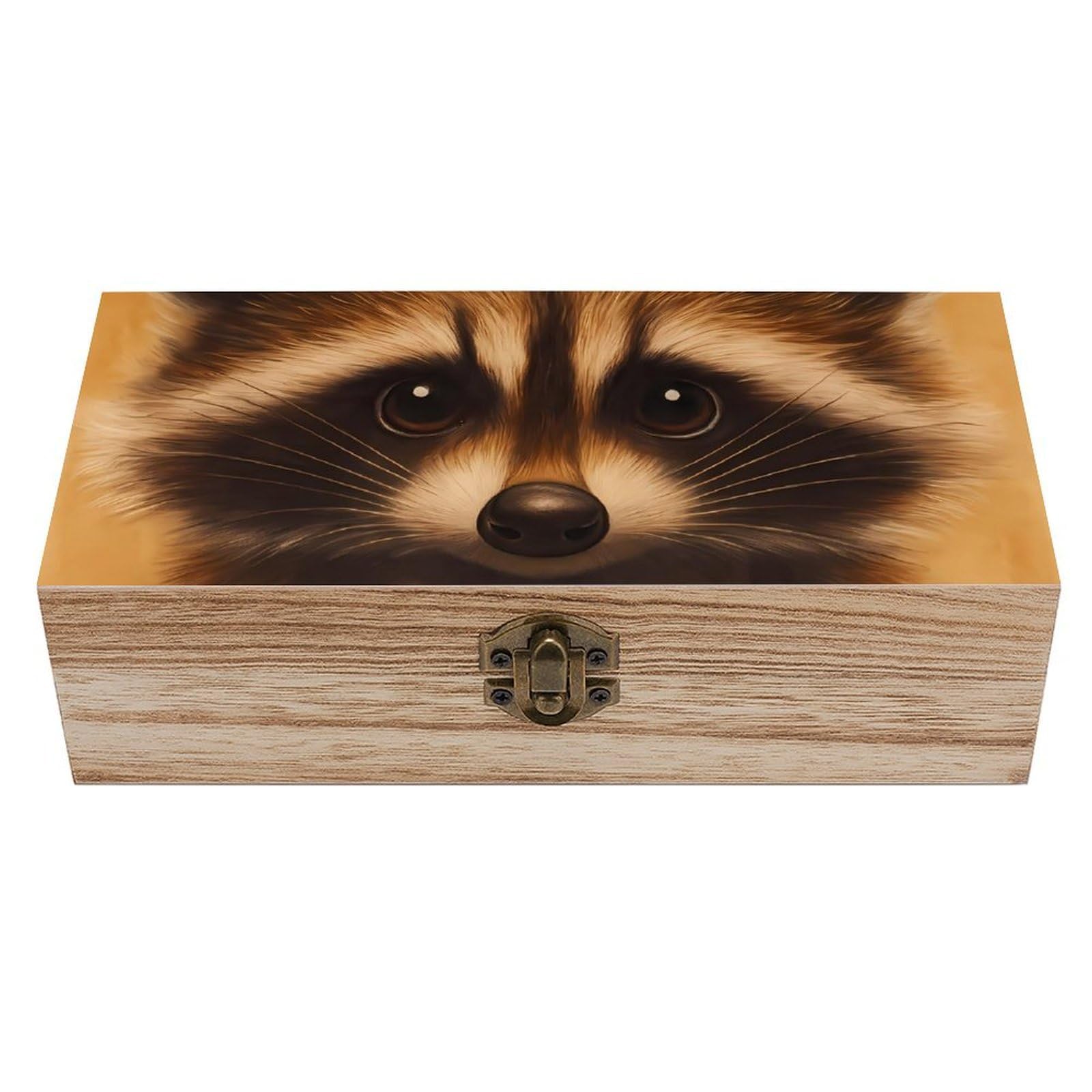 Oudrspo Cute Raccoon with Hand Heart Retro Wooden Storage Box Keepsake Jewelry Decorative Art Storages Box Gift Boxs