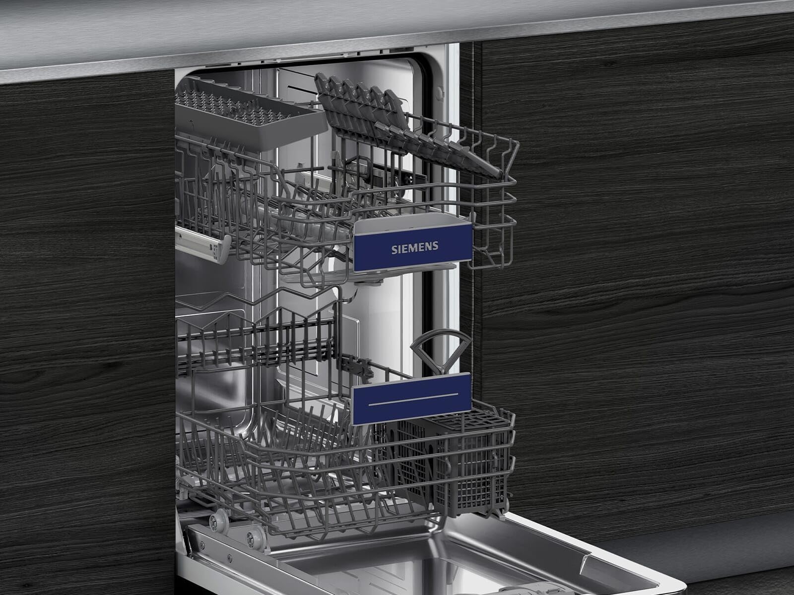Siemens SR53HS74KE, iQ300, inteligentna, częściowo zintegrowana zmywarka, 45 cm, program Eco 50°C, varioSpeed Plus, kosz górny z regulacją wysokości, rackmatik, zabezpieczenie przed dziećmi