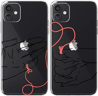 Mertak Matching Cases Compatible with iPhone 17 16 15 Pro Max 14 Plus 13 12 Mini 11 SE S25 S24 Lovely Slim Cover Protective Hands Soulmate Clear Cute Couple Thread of Fate Boyfriend String Red