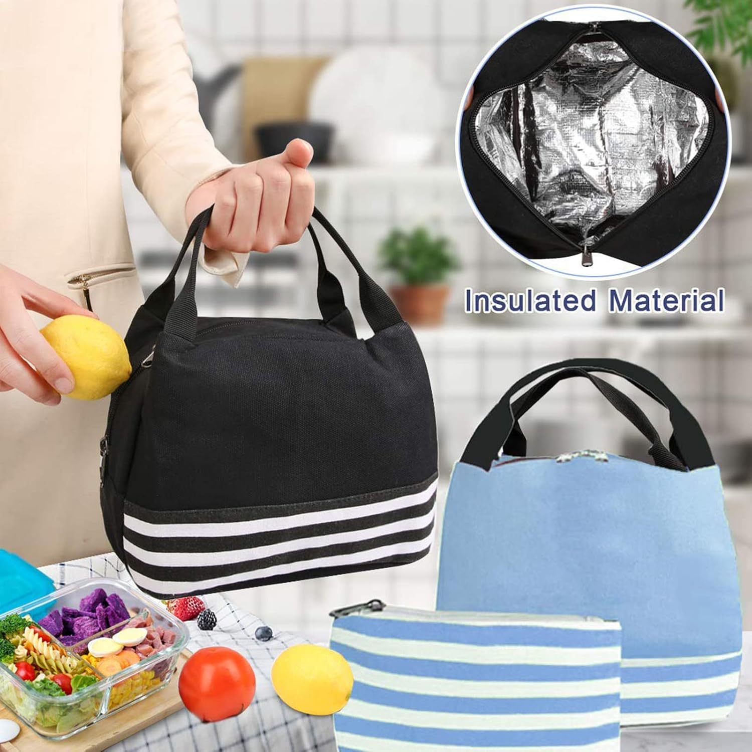 Joyfulife School Backpacks for Teen Girls Lightweight Canvas Backpack Stripe Backpack Kids Bookbags Set 3 in 1 - Image 7