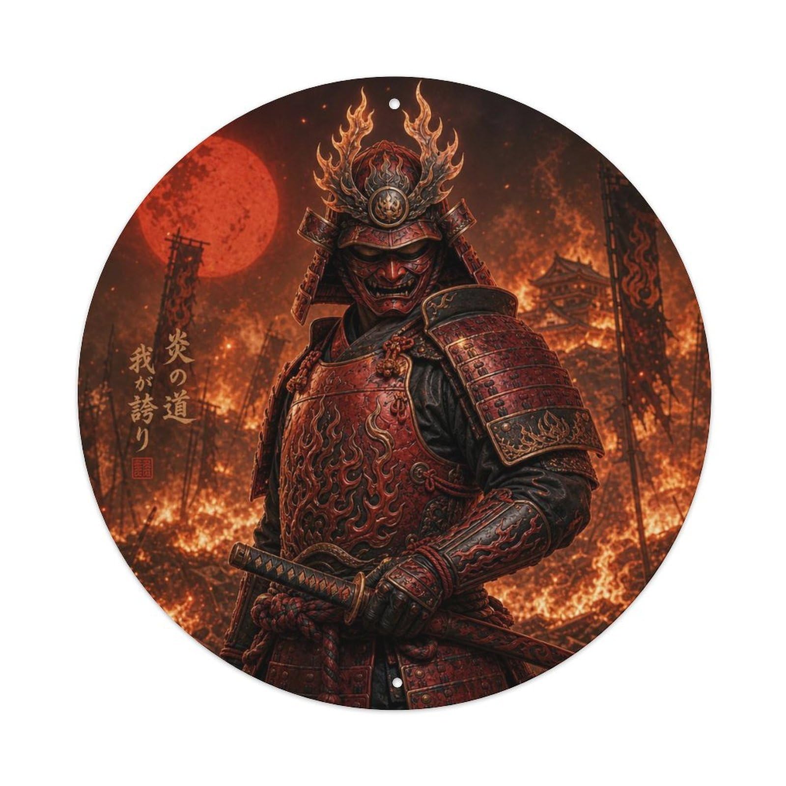 Okngb Style Masked Ruby Fire Sheathing Complete Motion Blade Token Metal Tin Sign Plaque Wall Decor For Cafe, Man Cave, Club Bar, Office, Home Garden Round Metal Poster 8X8inch