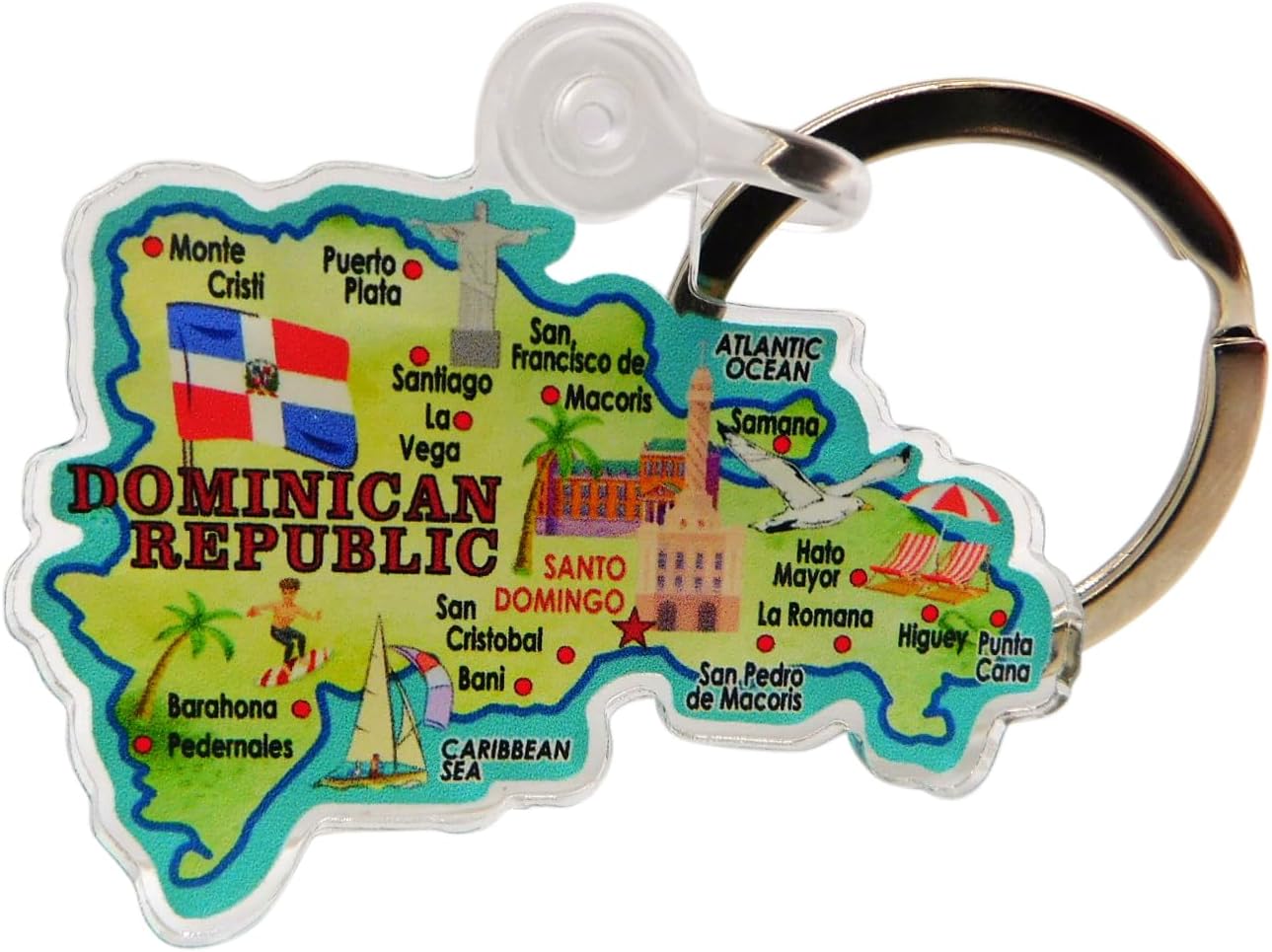 Westmon Works Dominican Republic Map Keychain Acrylic Souvenir Dominicano Key Chain Ring USA Made
