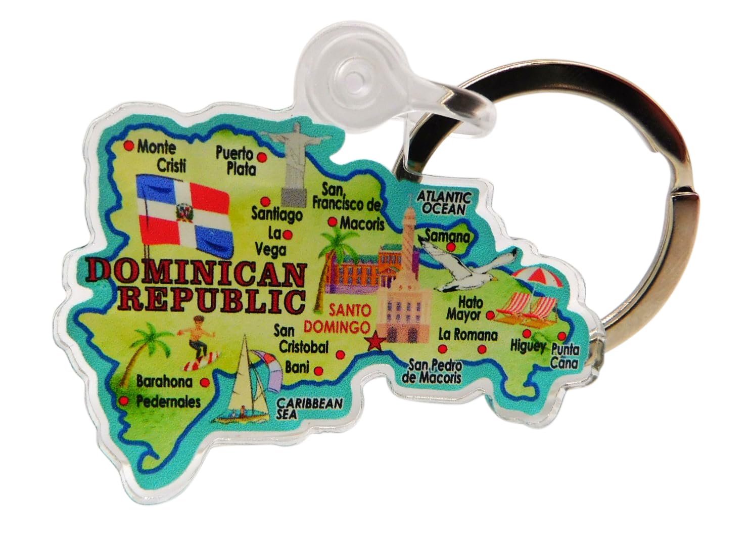 Westmon Works Dominican Republic Map Keychain Acrylic Souvenir Dominicano Key Chain Ring USA Made