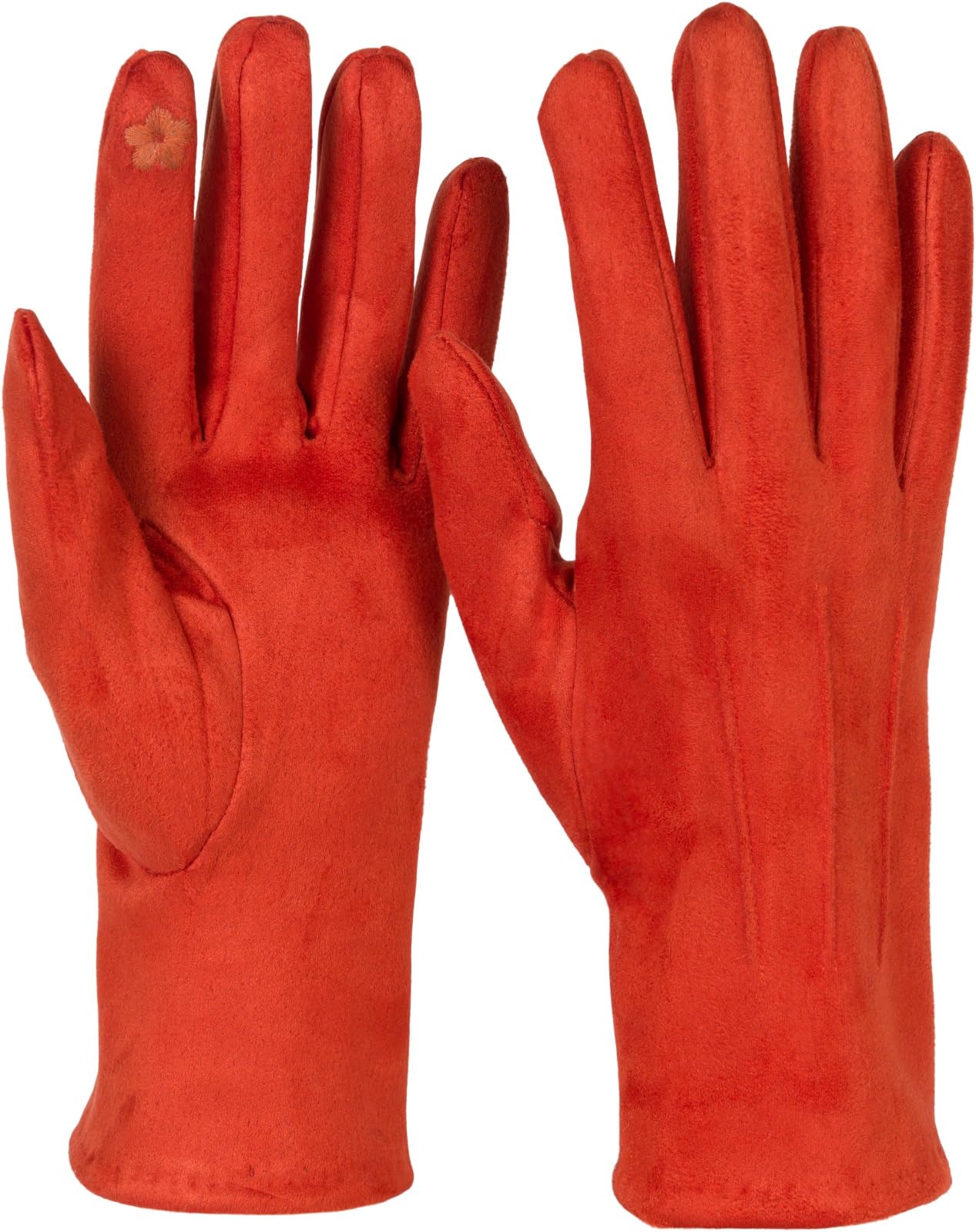 styleBREAKER Ladies Touchscreen Gloves Unicoloured with decorative stitching, warm finger gloves, winter 09010043, Colour:Orange