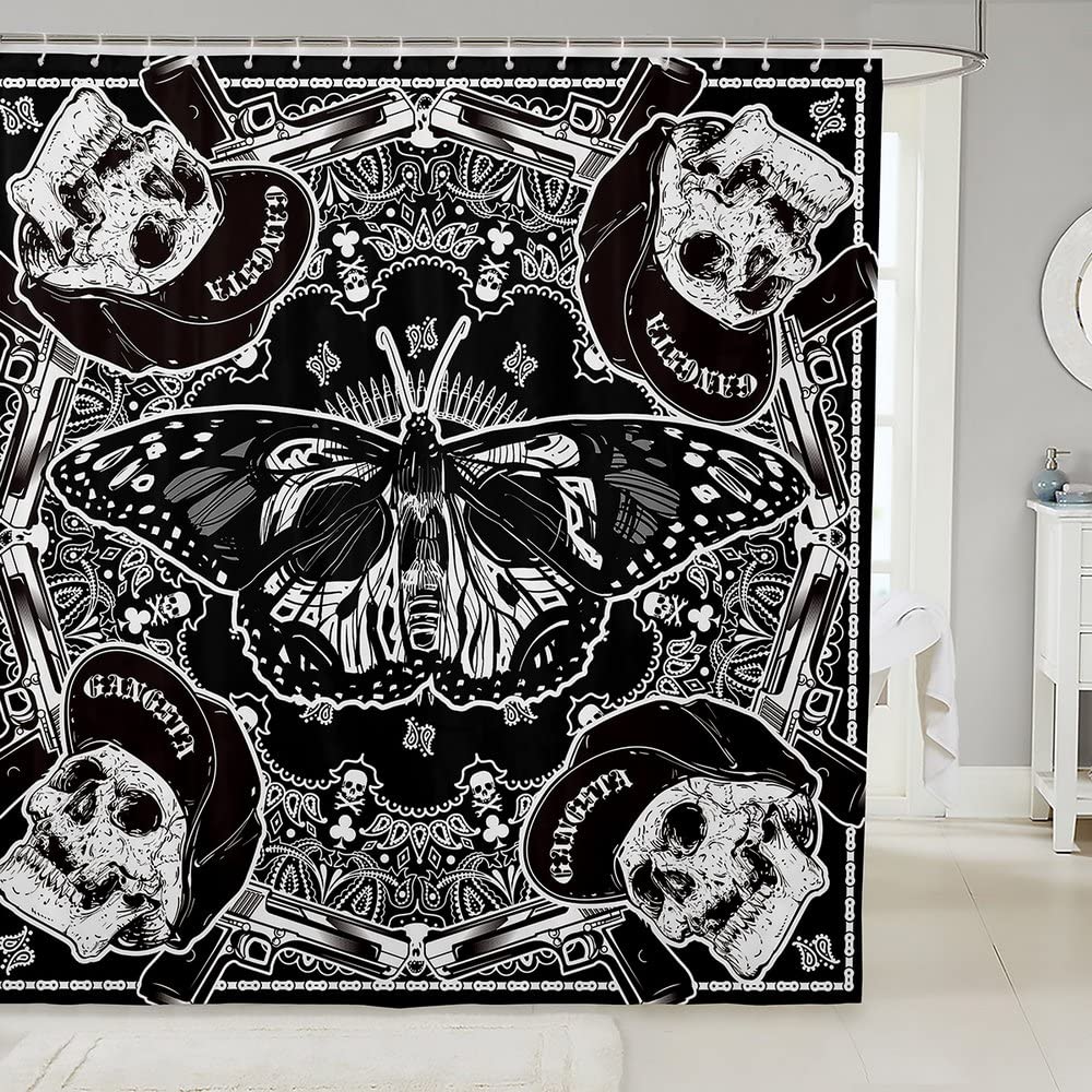 Mloabuc® Tenda Da Doccia Halloween Con Teschio E Strega – 183x183 Cm – Tessuto Impermeabile, 12 Ganci Inclusi – Decorazione Gotica Per Bagno
