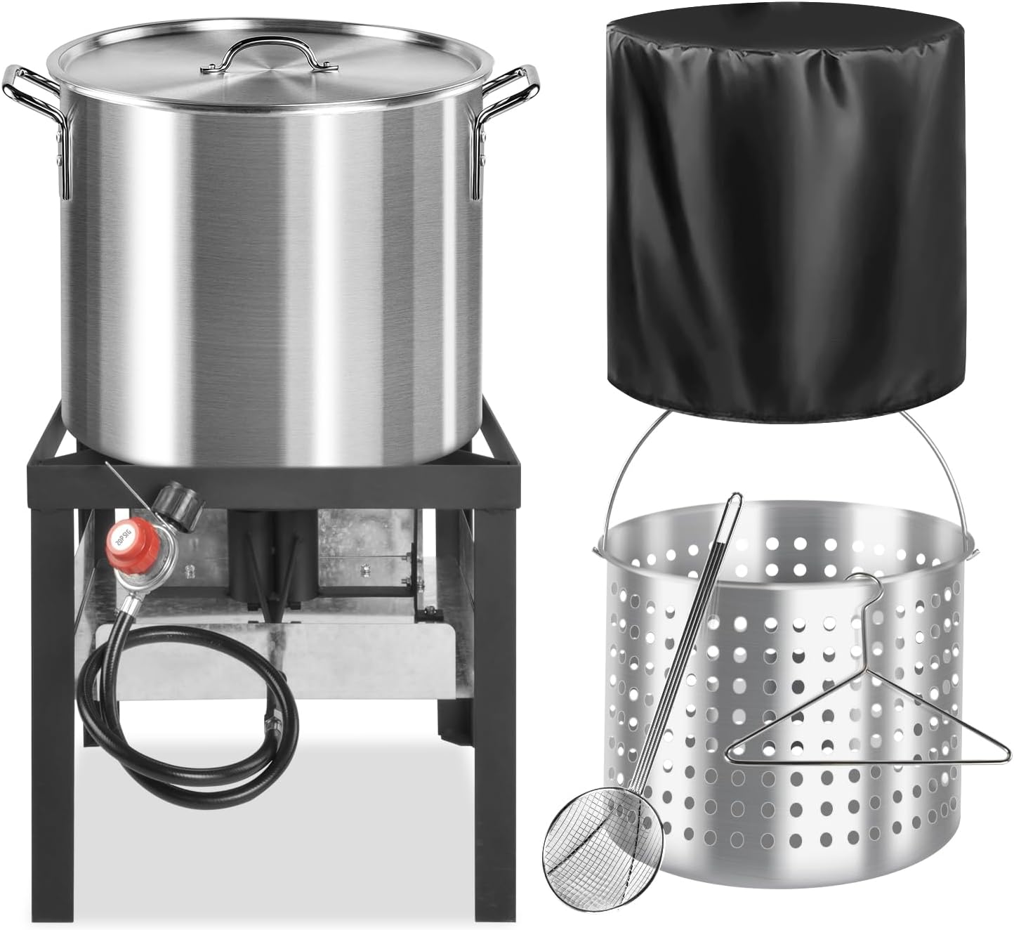 50QT Seafood Boil Pot with 40QT Basket | Dust Cover | 12-Inch Skimmer | Crawfish Boiler & Crab Boil Pot | 110,000BTU Jet-Burner | 20PSI CSA Certified Regulator | Ideal for Outdoor Cooking