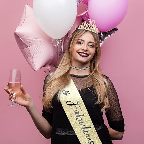 Miniatura 2 de Juego de corona de 30 cumpleaños y banda de 30 cumpleaños, decoraciones de CIEHER para mujeres de 30 años y banda fabulosa, regalos de 30 cumpleaños