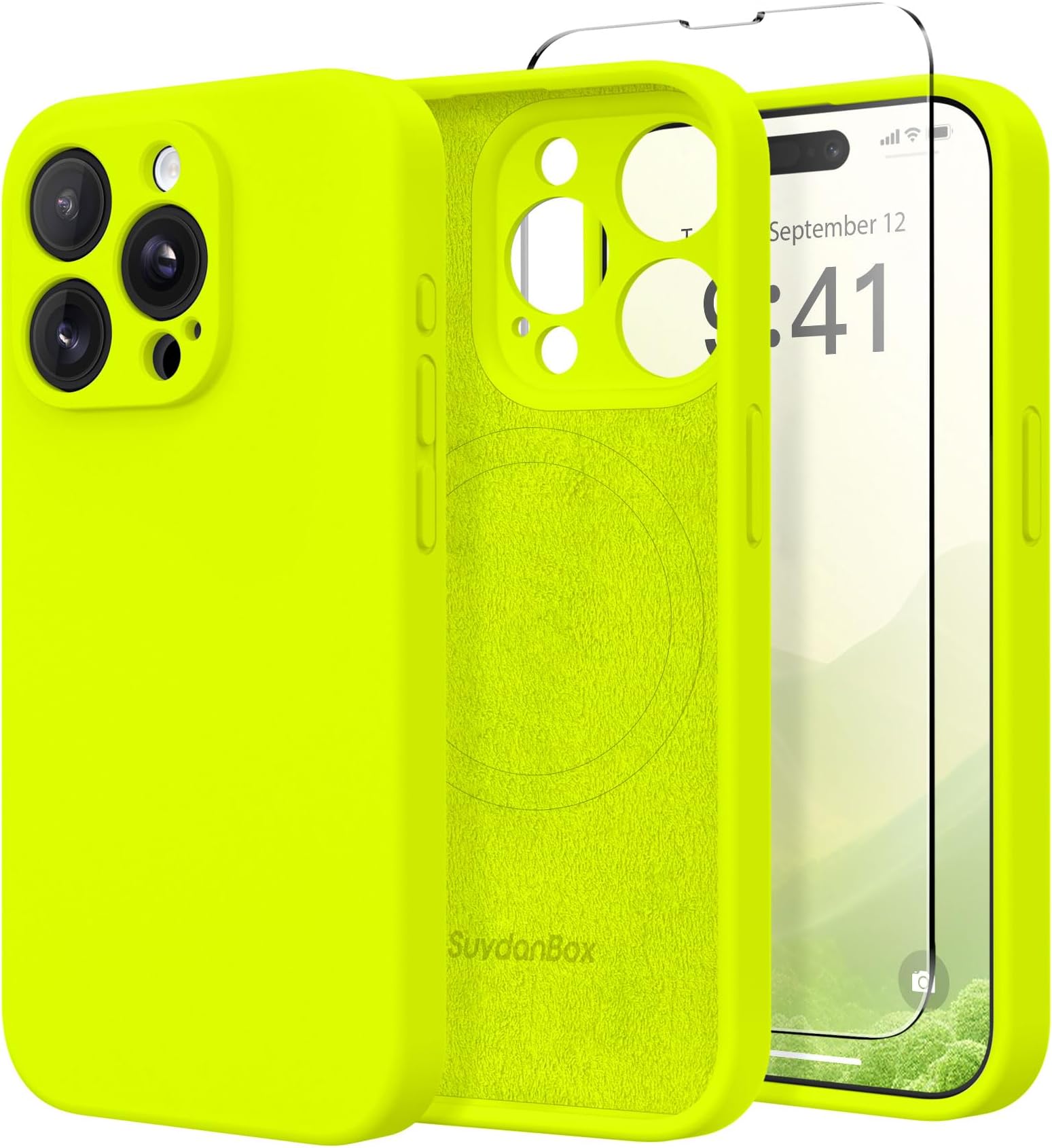 Magnetic for iPhone 14 Pro Max Case, Compatible with MagSafe, [Full Camera Protection][Screen Protector]Silicone Shockproof Protective Phone Case for iPhone 14 Pro Max 6.7",Fluorescent Green