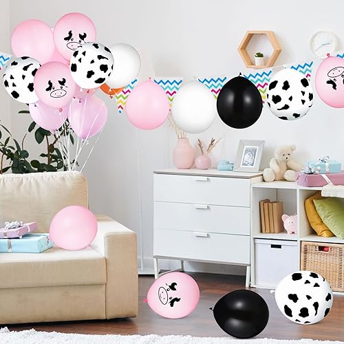 Miniatura 7 de Sumind 100 globos de látex de helio con estampado de vaca rosa pastel de 12 pulgadas para temática de vaquero occidental y vaquera, fiesta de rodeo,