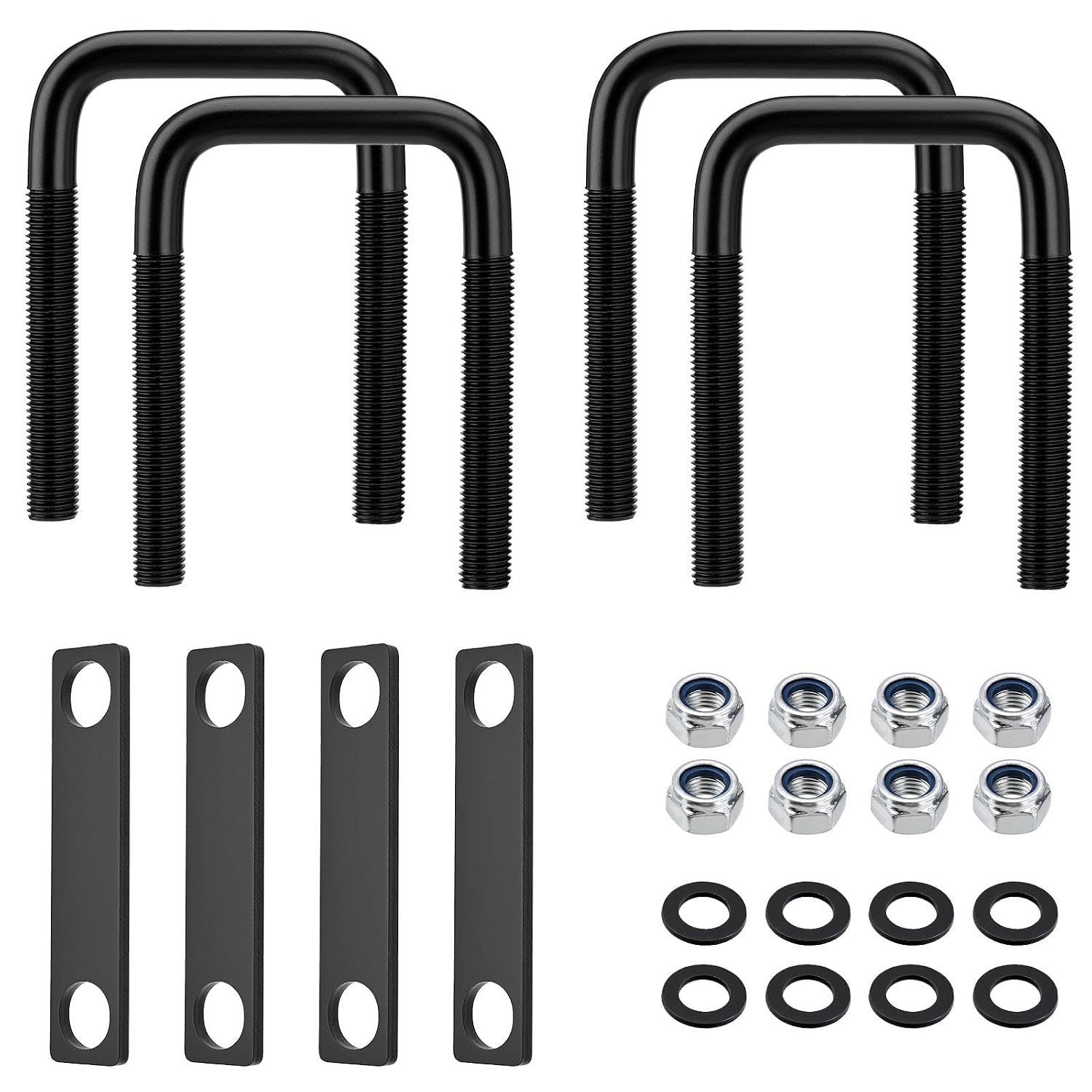 4 Pack Square U Bolt for 3 Inch Wide Leaf Spring, Black Steel U Bolt Brackets with Plates, 5" Long x 3-1/8" Wide x 5/8" Diameter, Fit for Truck, Trailer and Boat
