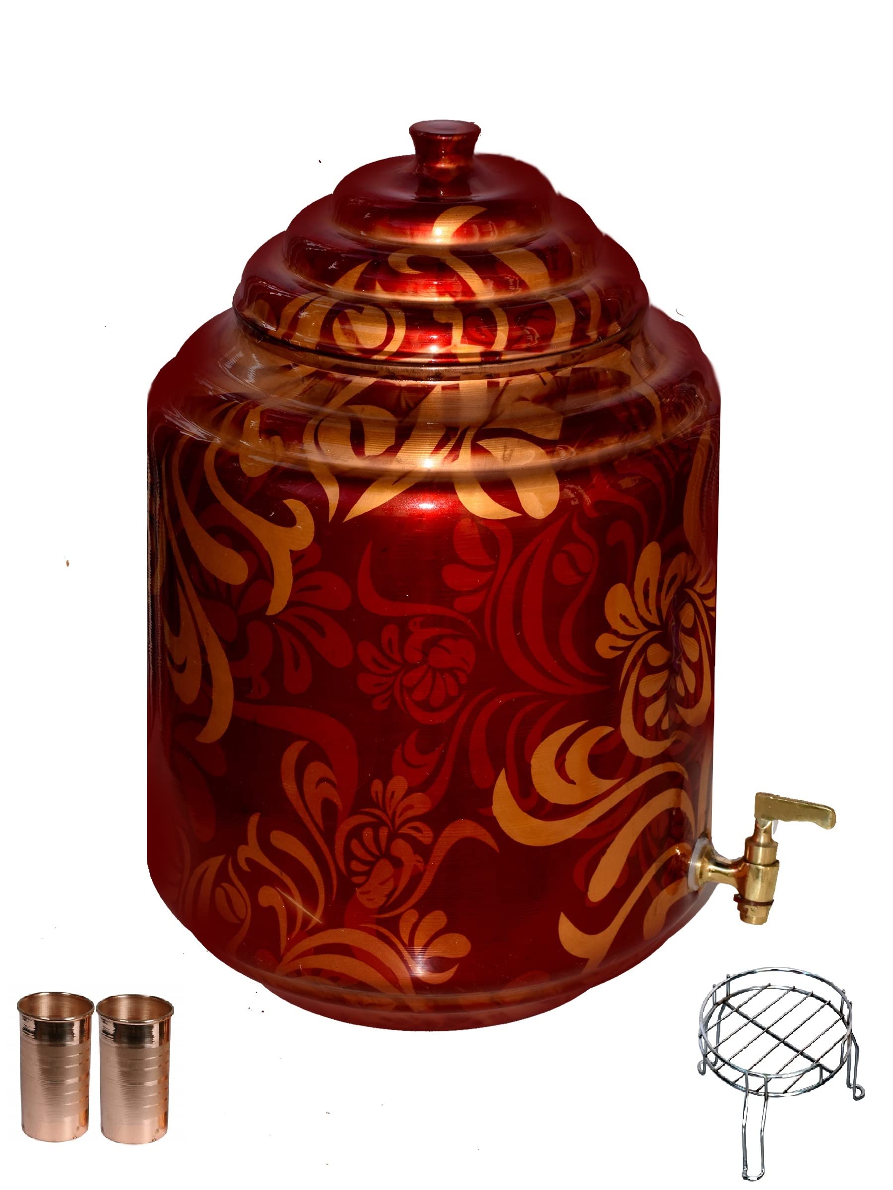 16 LITER COPPER TANK COPPER CONTAINER COPPER POT COPPER MATKA COPPER UTENSILS WITH GLASS AND STAND