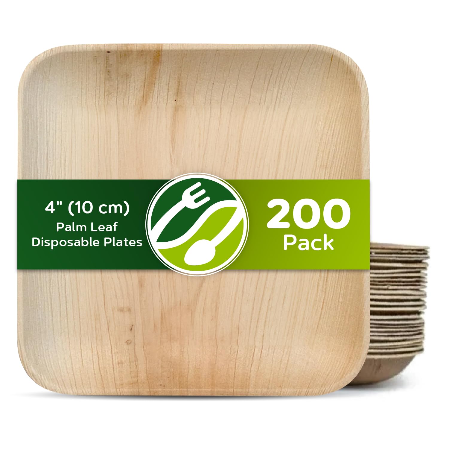 ECO Leaf 4" (10cm) Pack of 200 Disposable Square Palm Leaf Plates, Eco-Friendly, Biodegradable Heavy-Duty Plate for Wedding, Party and Picnic, Microwave & Oven Safe