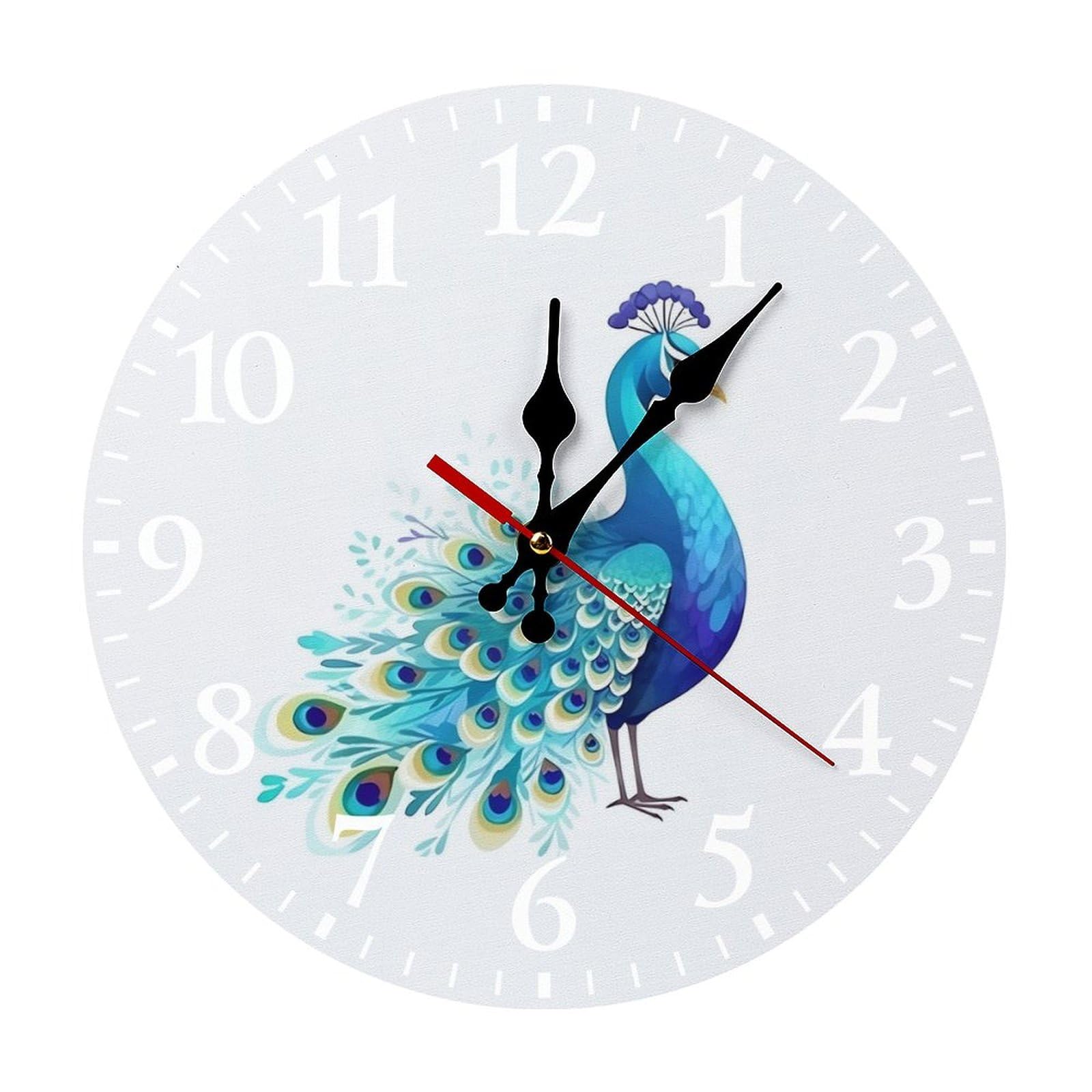 NTVOWPZO 10 Inch Wall Clock Cartoon Blue Peacock Battery Operated Wall Clocks Silent Non-Ticking Round Wall Clock for Living Room Kitchen Home Office Wall Decorative Clock