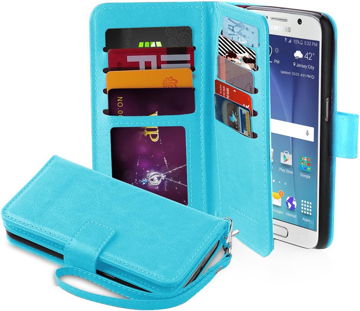 Samsung Galaxy S6 Case, Galaxy S6 Wallet Case, BENTOBEN PU Leather Flip Wallet Cover Credit Card Slots Cash Holder Wristlet for Samsung Galaxy S6 G920/G920V/G920P/G920R,Light Blue