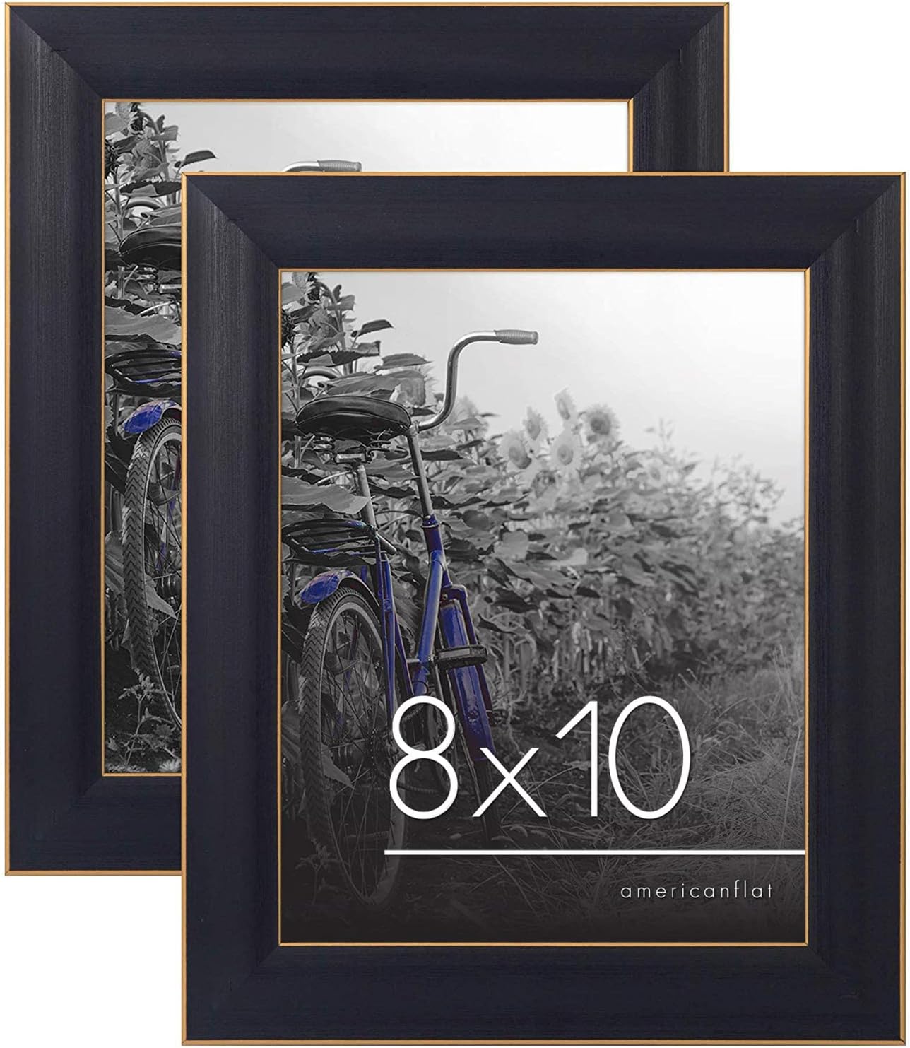 Americanflat 8x10 Picture Frame with Polished, Crystal Clear Glass - Set of 2 - Gallery Picture Frames for Tabletop and Wall Display - Black with Gold Trim 8x10 Black
