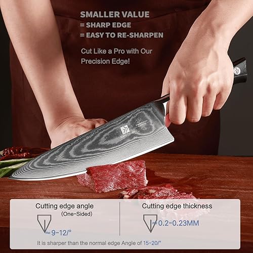 Miniatura 3 de 8C Pro Damascus - Juego de cuchillos de cocina de 2 piezas, cuchillo de chef de 8 pulgadas y cuchillo utilitario de 5.5 pulgadas, acero inoxidable