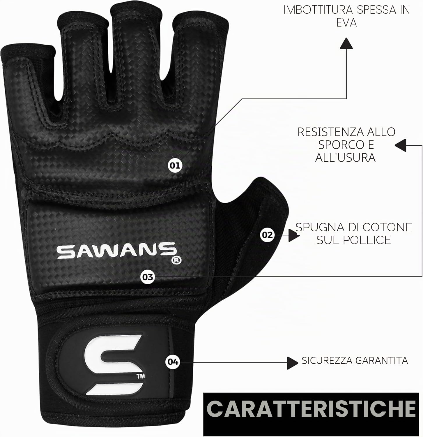 SAWANS Guanti da Boxe Uomo Donna Mezza Dito Kickboxing Sparring Arti Marziali Muay Thai