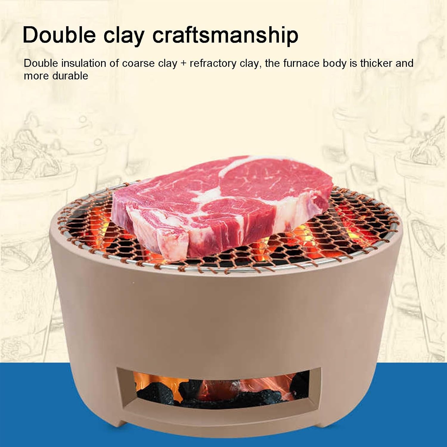 Outdoor Charcoal Grill Traditional Clay Pottery Barbecue Stove for Camping Backyard & Tailgating Essential Outdoor Cooking Accessory for Hot Grilling