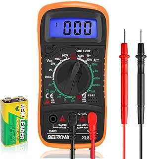 Beizkna Digital Multimeter Voltmeter Battery Voltage Multi Tester AC DC Volt OHM Amp Current Meter Continuity Circuit Resistance Diode Ammeter Electrical Tester with Test Leads Backlight LCD Display