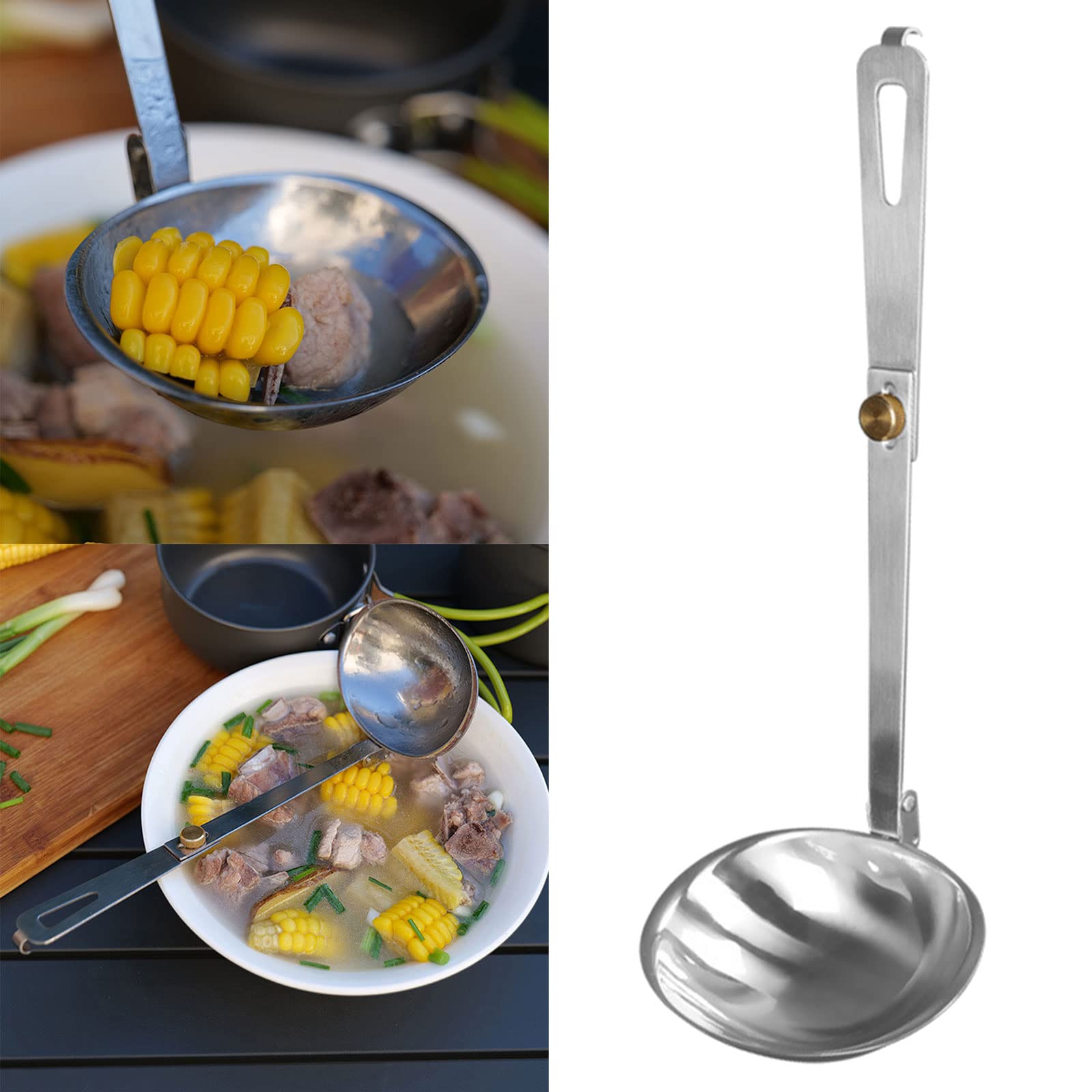1Pc Portable Stainless Steel Outdoor Tableware Camping Folding Spoon Soup Ladle Cooking Utensils with Foldable Handle Camping Folding Spoon Folding Stainless Steel Spoon Stainless Steel Folding Spoon