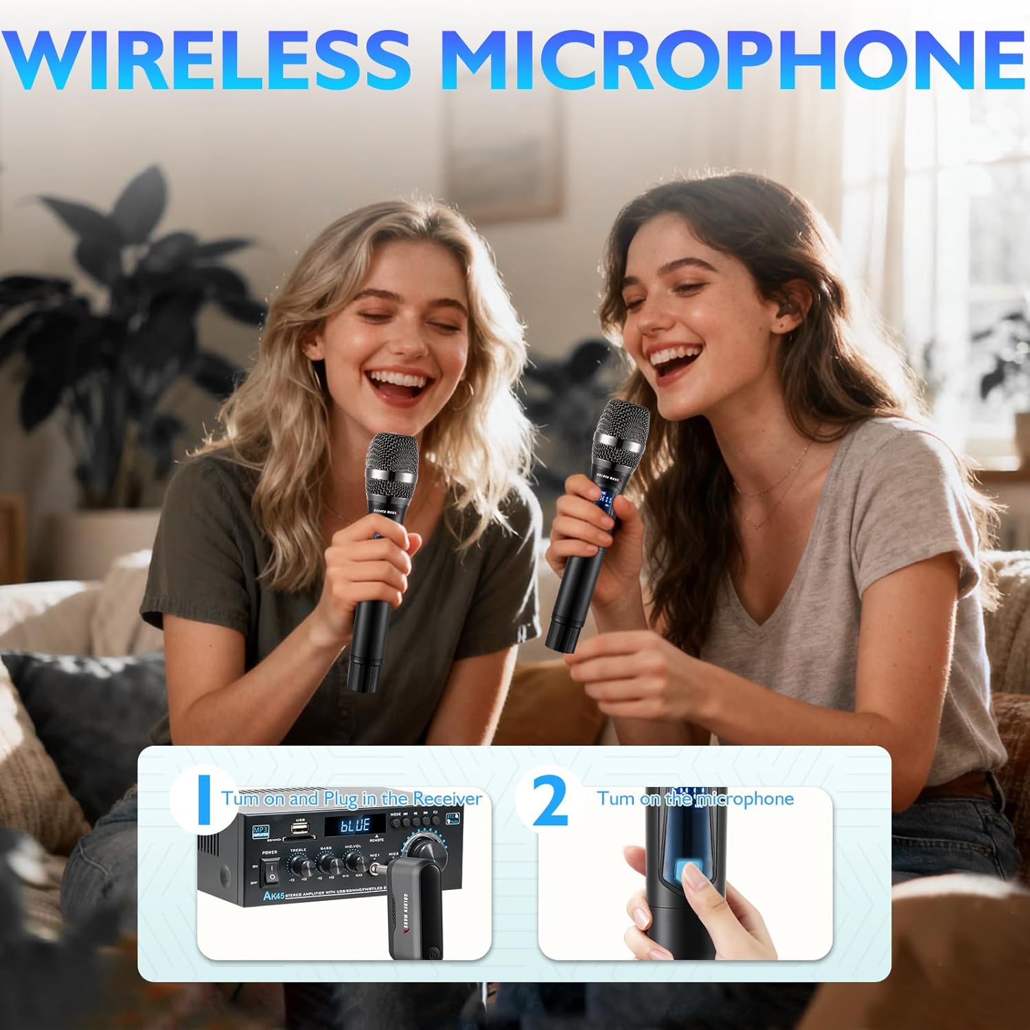 Wireless Microphone, Professional Updated 2.4G Rechargeable 2 Handheld Microphones System with 300 FT Extra Long Distance Stable Receiving for Karaoke Singing Wedding DJ Party Speech Church Classroom - Image 8