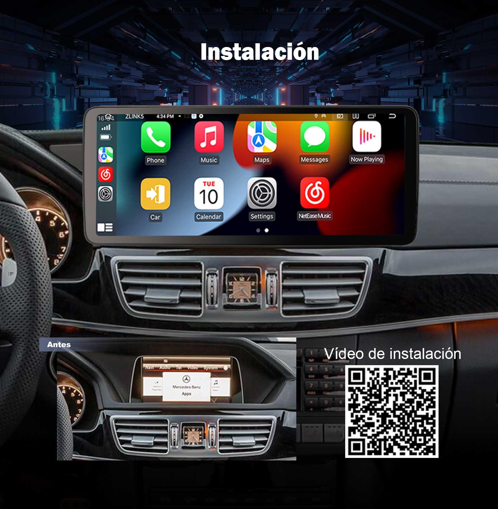8GB+128GB Radio Coche Bluetooth para Mercedes Clase E W212 S212 NTG 4.0 | 12.3" 2K Pantalla Android 16 Carplay Android Auto WiFi 4G Bluetooth 5.0 DSP Navegador GPS Canbus
