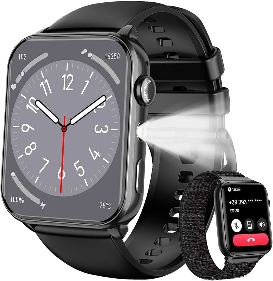 IOWODO Smartwatch Unissex 1.91" - Chamadas Bluetooth, 100+ Modos Esportivos, 2 Pulseiras - Android/iOS (Preto)
