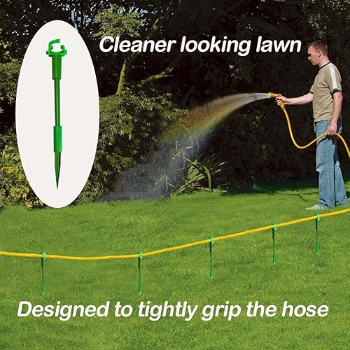 Miniatura 2 de Juego de 6 estacas de guía de manguera de plástico verde, 15 pies, protege el césped y las plantas, picos de guía de manguera resistentes