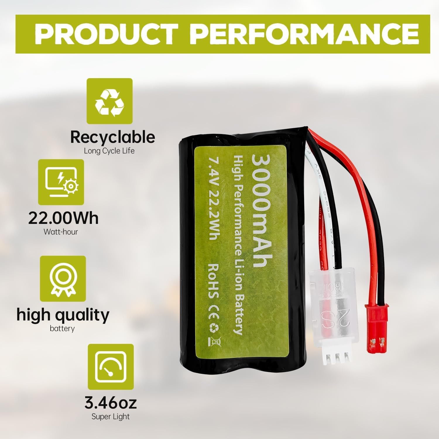 YUNIQUE GREEN-CLEAN-POWER - 2 Pezzi 7.4V 3000mah 15C 2S batteria agli ioni di litio con spina JST-2P con caricabatterie 2-in-1 per UDIRC UD1601 UD1602 SG1603 RC Car 1/10, 1/12, 1/16 Scala Truck RC
