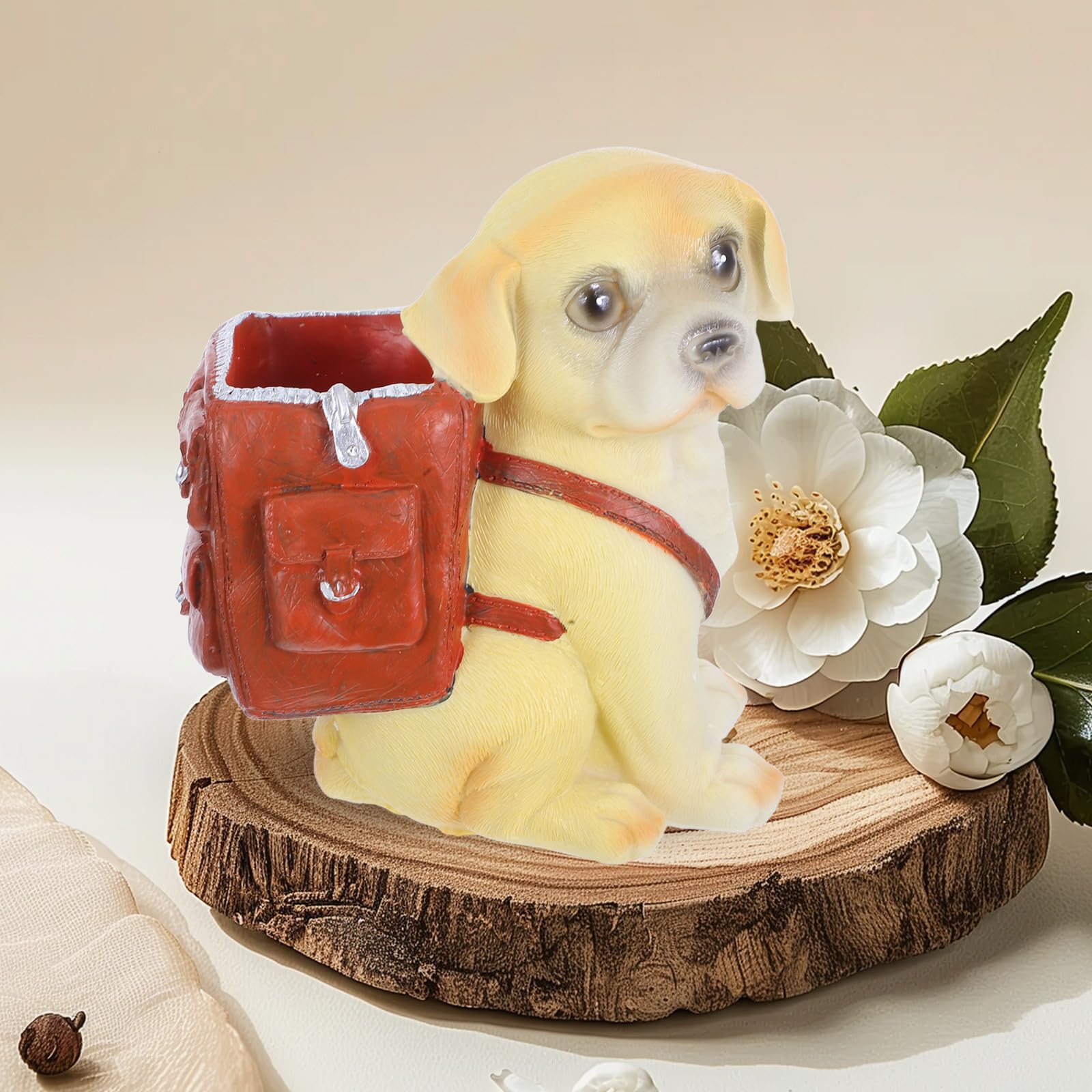 Ciieeo Portapenne Scrivania in Resina a Forma di Cane da Riporto Marrone, Decorazione Graziosa e Compatta per Ufficio, Organizzatore Cancelleria Versatile per Casa e Studio
