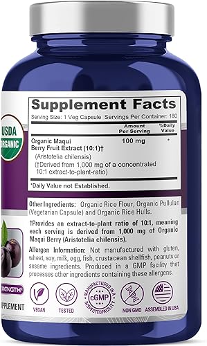 Miniatura 2 de NusaPure USDA Organic Maqui Berry 101 Extracto 101, 100 mg equivalente a 1,000 mg 180 cápsulas vegetales adecuadas para vegetarianos y veganos, sin