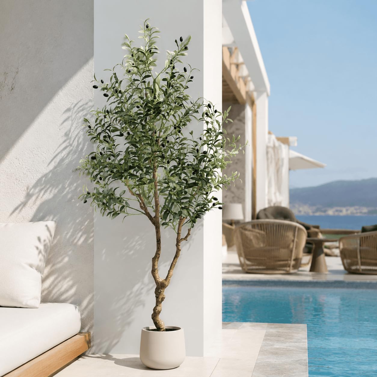 Árbol de olivo artificial con maceta, 180 cm, planta artificial grande, como real, exuberante, plantas artificiales, olivo, decoración para salón, dormitorio, oficina