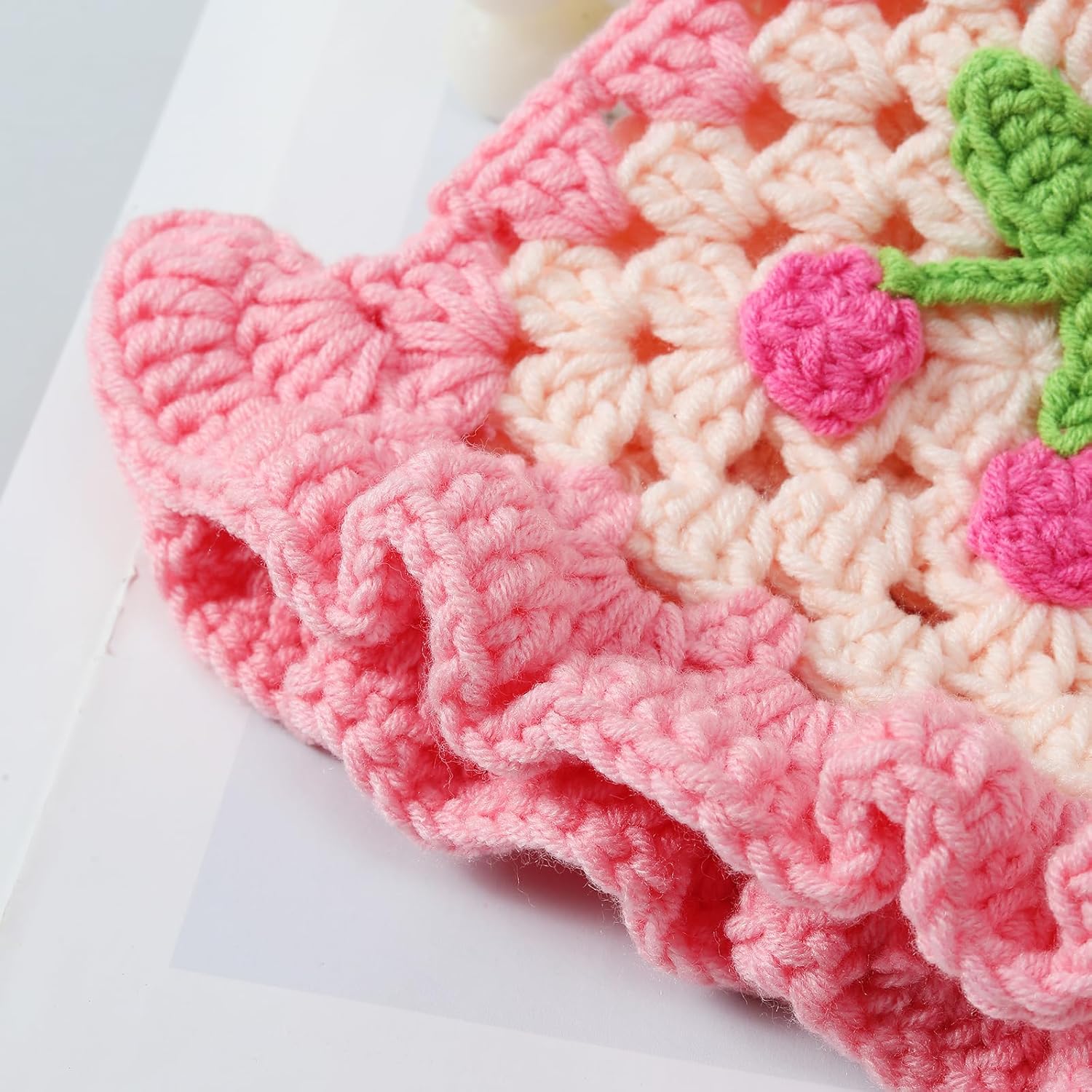 Fiewmay Crochet Bucket Hat for Women Handmade Floral Hat Portable Knitted Elastic Cute Beach Hat for Vacation Traveling - Image 4