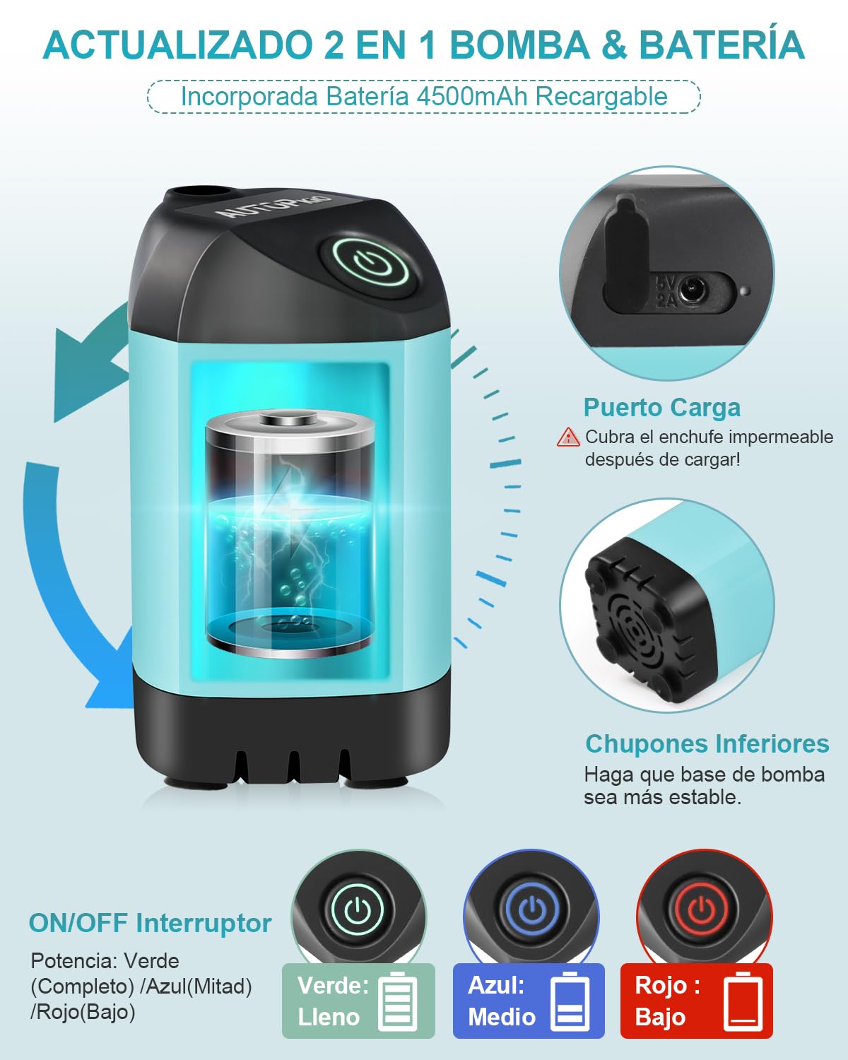AUTOPkio Ducha Portatil Camping, Duchas Acampada Mejorada con Bomba IPX7 Impermeable & Batería 4500mAh Recargable para Senderismo, Lavado Autos, Baño Mascotas
