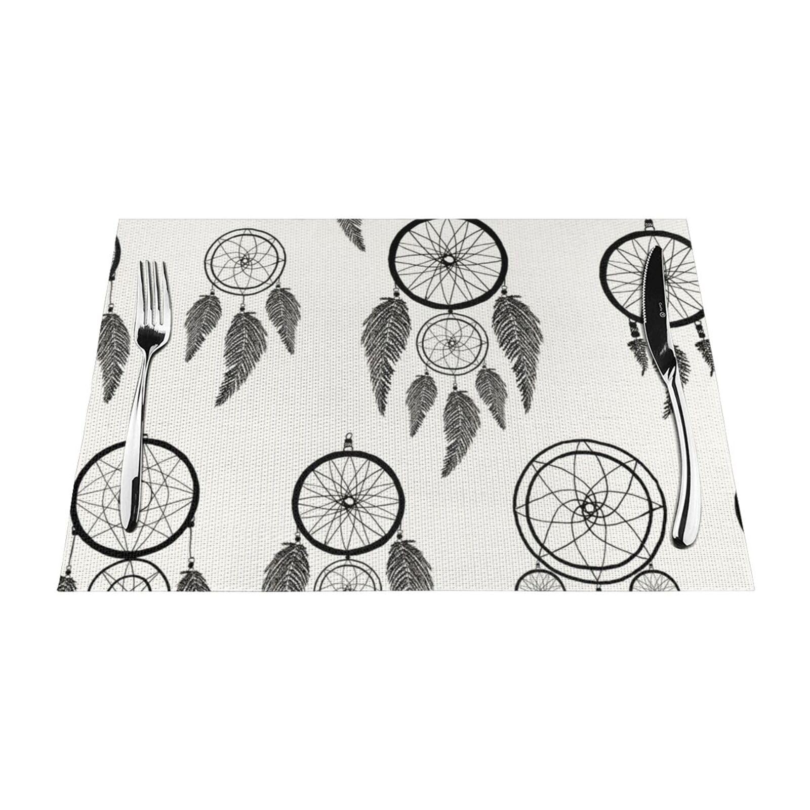 PVC Placemat Set of 6 PCS, 45x30 CM, Gray Dream Catcher Printed Non-Slip Heat Resistant Place Mats for Kitchen Dining Table Indoor Outdoor