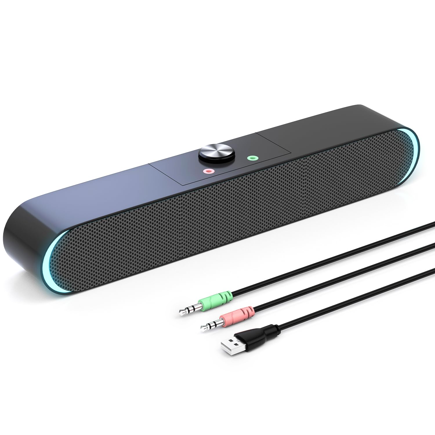 Necomi RGB Computer Speakers, Wired USB-Powered Sound-bar with 3D Stereo Surround, for Desktop PC Laptop Smartphone Tablet,3.5mm Audio Input