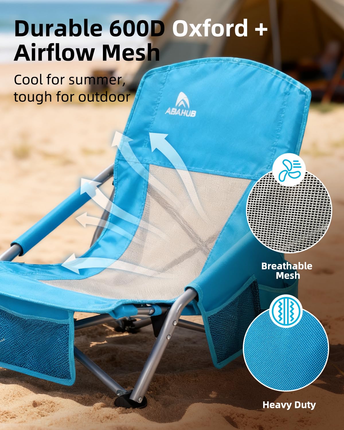 Abahub Chaise De Plage Pliable Basse Portable Legere Pliante 120Kg 2 Pièce | Aktive Chaise De Plage Pliante Ultra Légère Dossier Bas Sac De Transport Bleu