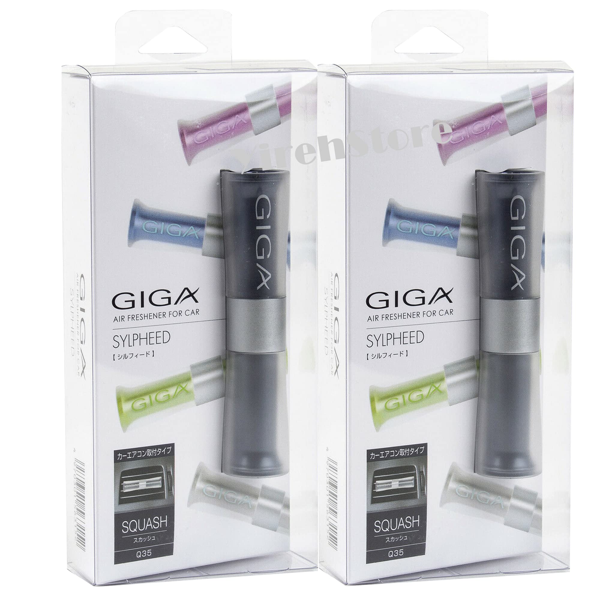 Air Spencer Sylpheed Giga Clip Black, Squash scent 2-pack, Slim Elegant Design, Graceful Color, Solid/Spill proof, Car Vent Clip Air Freshener,